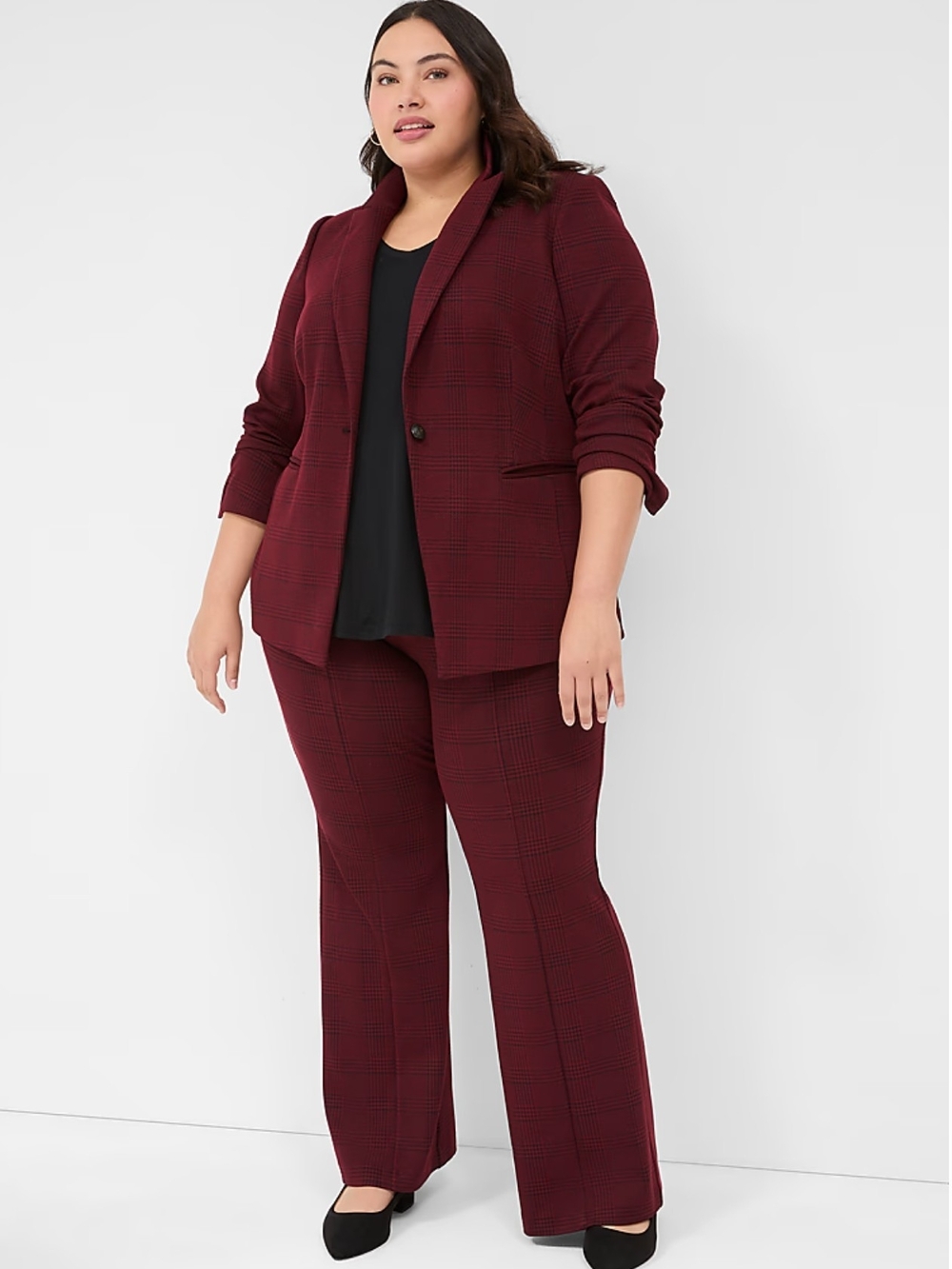 Lane Bryant Deep Burgundy Houndstooth Ponte Pants Suit (Flawed)